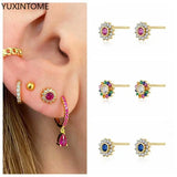 925 Silver Crystal Zircon Flower Ear Studs