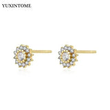 925 Silver Crystal Zircon Flower Ear Studs