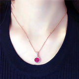 Purple Ruby Flower Necklace 14K Rose Pendant Ladies Wedding Jewelry