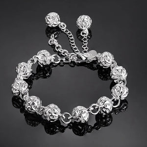 925 Silver 8mm Hollow Ball Chain Bracelet Women Retro Jewelry