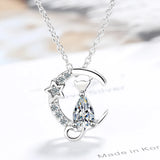 Sterling Silver Cat Moon Zircon Necklace Wedding Jewelry