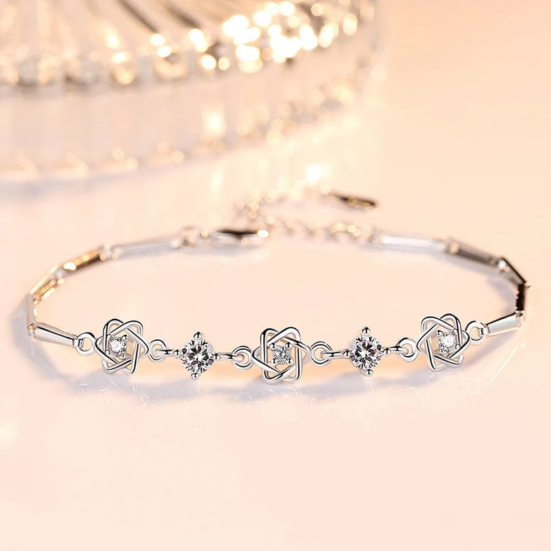 925 Silver Crystal Star Women Bracelet Wedding Jewelry