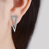 925 Silver Double Triangle Zircon Stud Earrings Jewelry