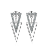 925 Silver Double Triangle Zircon Stud Earrings Jewelry