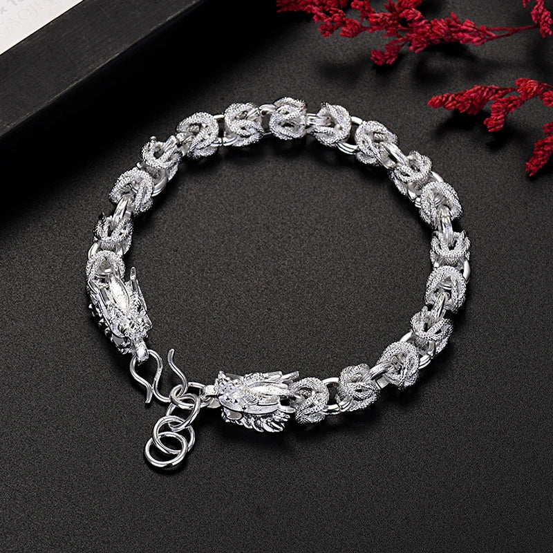 925 Silver Loong Bracelet For Women Men Chain Jewelry Gift