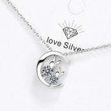 925 Sterling Silver Rabbit Zircon Moon Pendant Necklace, Wedding Jewelry
