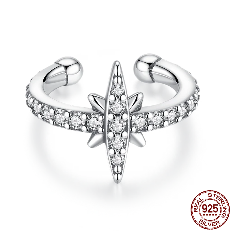 925 Silver Heptagram Ear Clip Earrings Women Birthday Gift