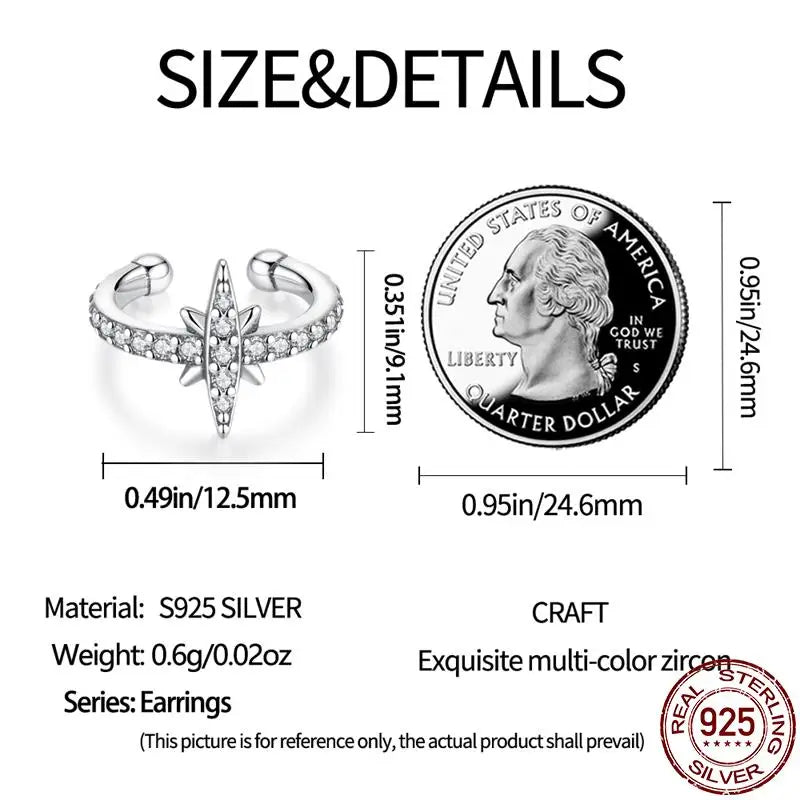 925 Silver Heptagram Ear Clip Earrings Women Birthday Gift