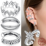 925 Silver Heptagram Ear Clip Earrings Women Birthday Gift