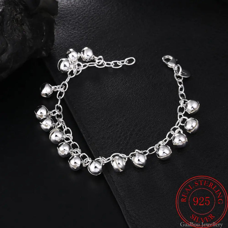925 Silver Small Bell Beads Bracelet For Women