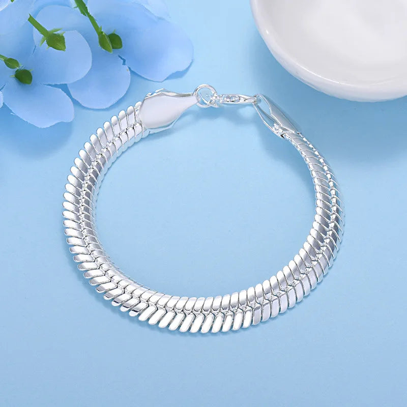 925 Silver Snake Chain 10mm Bracelet For Men Women
