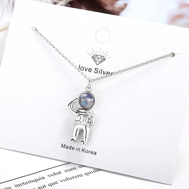 Sterling Silver Spaceman Crystal Necklace Wedding Jewelry