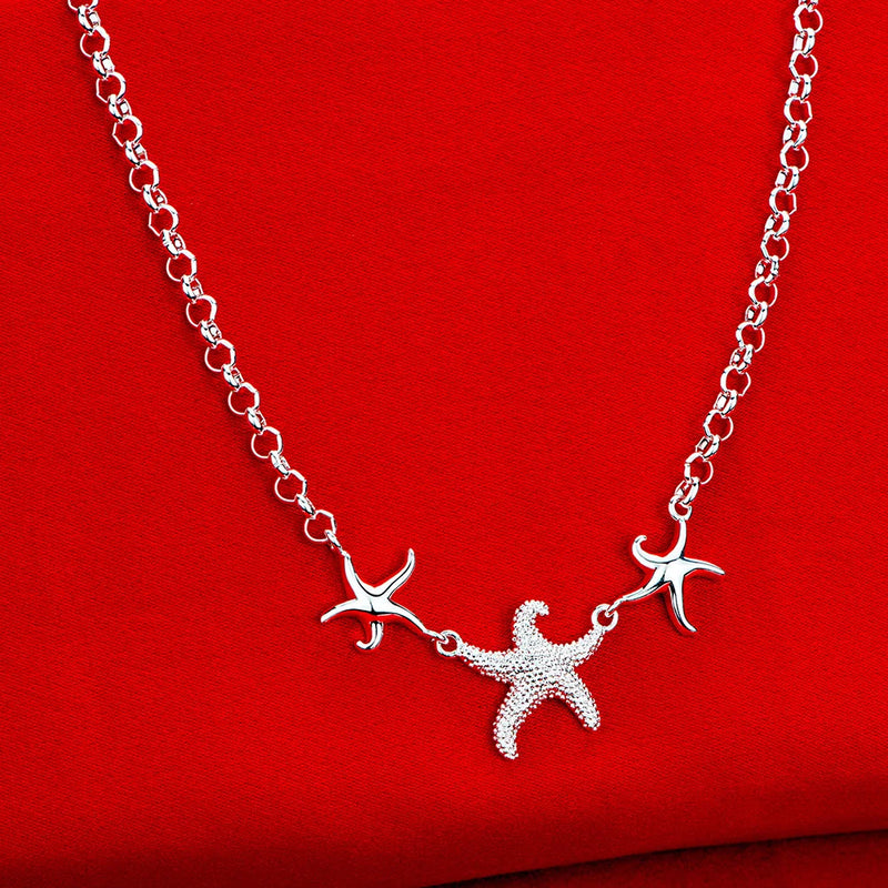 925 Silver Starfish Necklace for Women Party Jewelry
