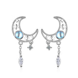 Moon Tassel Stud Earrings in 925 Silver