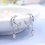Moon Tassel Stud Earrings in 925 Silver