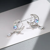 Moon Tassel Stud Earrings in 925 Silver