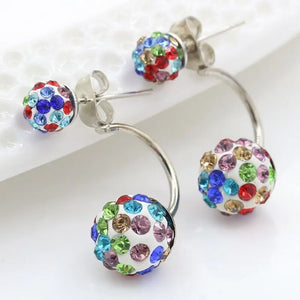 Crystal Ball Christmas Earrings Stainless Steel Red Green