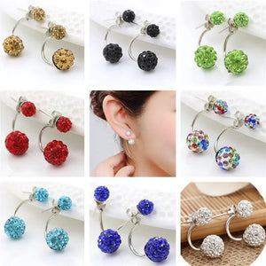 Crystal Ball Christmas Earrings Stainless Steel Red Green