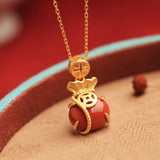 Vintage South Red Tourmaline Pendant French Craft Women's Necklace