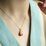 Vintage South Red Tourmaline Pendant French Craft Women's Necklace