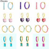 Colorful Enamel Hoop Earrings 925 Sterling Silver Women's Jewelry