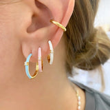 Colorful Enamel Hoop Earrings 925 Sterling Silver Women's Jewelry