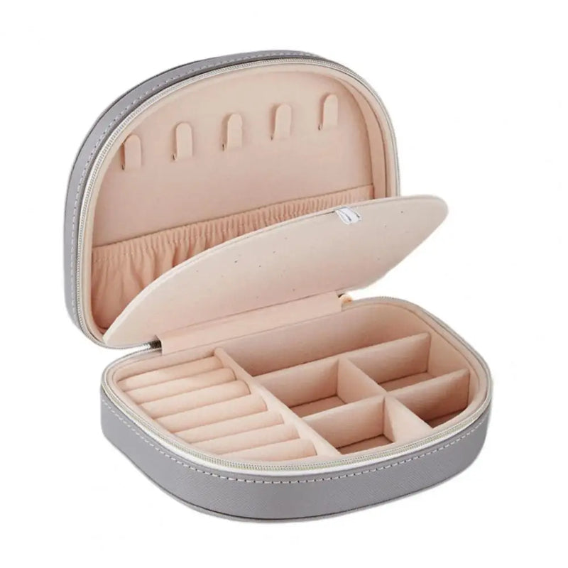 Portable Travel Jewelry Organizer Zipper Faux Leather