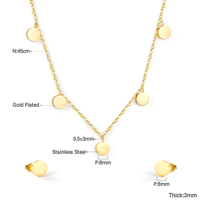 Stainless Steel Star Moon Necklace Earring Set