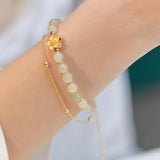 Natural Hetian Jade Double Bracelet Romantic Beaded Bangles