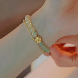 Natural Hetian Jade Double Bracelet Romantic Beaded Bangles