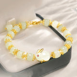 Natural Wada Jade Rabbit Beaded Bracelet for Women Bangles