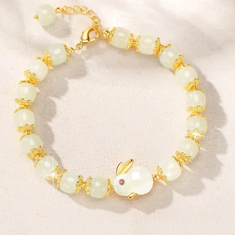 Natural Wada Jade Rabbit Beaded Bracelet for Women Bangles