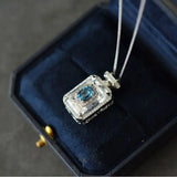Sapphire Square Perfume Bottle Pendant Necklace Women's Silver Jewelry