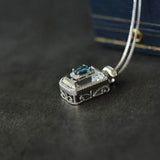 Sapphire Square Perfume Bottle Pendant Necklace Women's Silver Jewelry