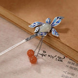 Vintage Cloisonne Hotan Jade Orchid Hair Jewelry Tassel Tiara Charm