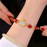 Hetian Jade Rabbit Bracelet with Carnelian Beads for Women