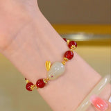 Hetian Jade Rabbit Bracelet with Carnelian Beads for Women