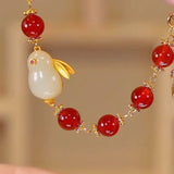 Natural Hetian Jade Rabbit Bracelet for Women Carnelian Beaded Bangle