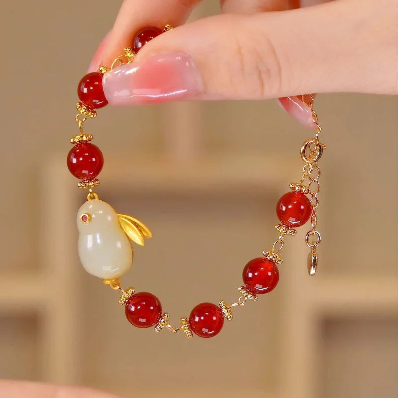 Natural Hetian Jade Rabbit Bracelet for Women