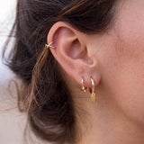 925 Silver Hoop Earrings with Round Bead CZ Ear Buckle