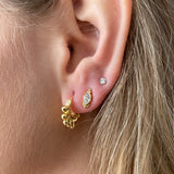 925 Silver Hoop Earrings with Round Bead CZ Ear Buckle