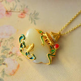 Vintage Silver Inlaid Hotan Jade Necklace Ruyi Pendant Jewelry