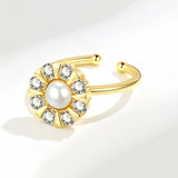 Crystal Round Pearls Rotatable Adjustable Ring