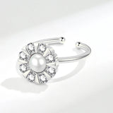 Crystal Round Pearls Rotatable Adjustable Ring