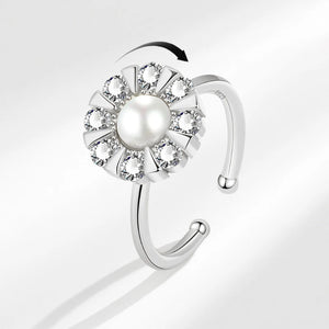 Crystal Round Pearls Rotatable Adjustable Ring
