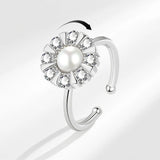 Crystal Round Pearls Rotatable Adjustable Ring
