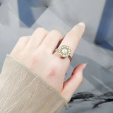Crystal Round Pearls Rotatable Adjustable Ring