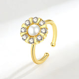 Crystal Round Pearls Rotatable Adjustable Ring