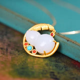 Natural Hetian Chalcedony Pendant Necklace Chinese Retro Craft Small Gourd