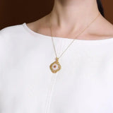 Hollow Plum Blossom Necklace Pendant with Zircon on Hetian Jade